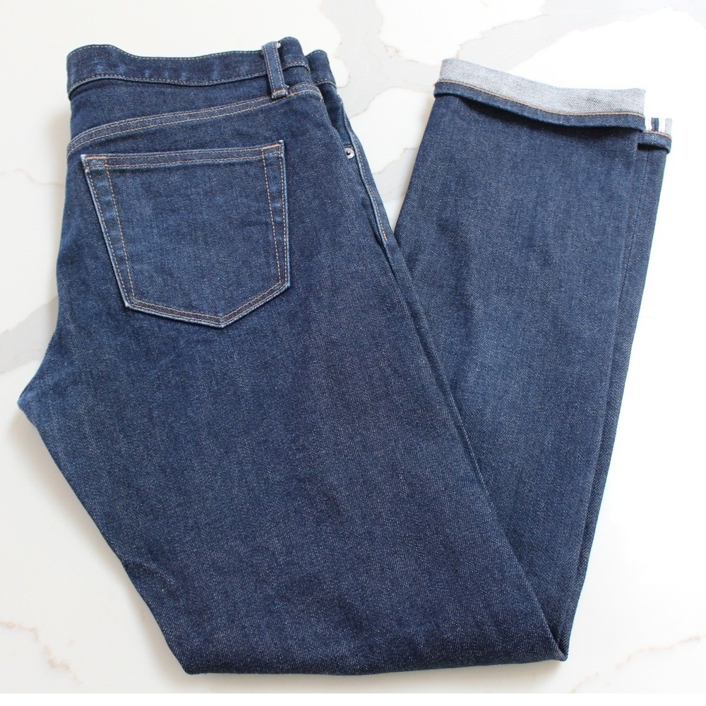 Uniqlo Selvedge Jeans Mens 32 Dark Indigo Slim Straight Red Line Denim - Picture 11 of 14